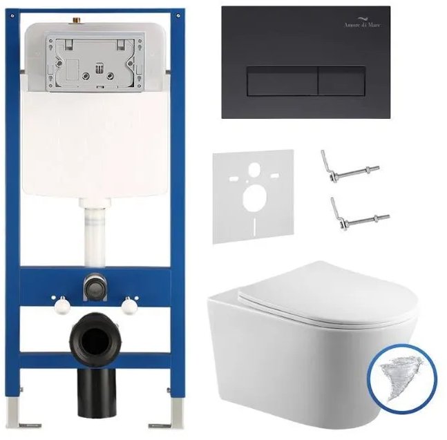 Комплект 6 в 1: инсталляция Amore di Mare QuickFit 50114 с подвесным унитазом Elsa Tornado P312-T и клавишей смыва 404MB (QF404MB312T)